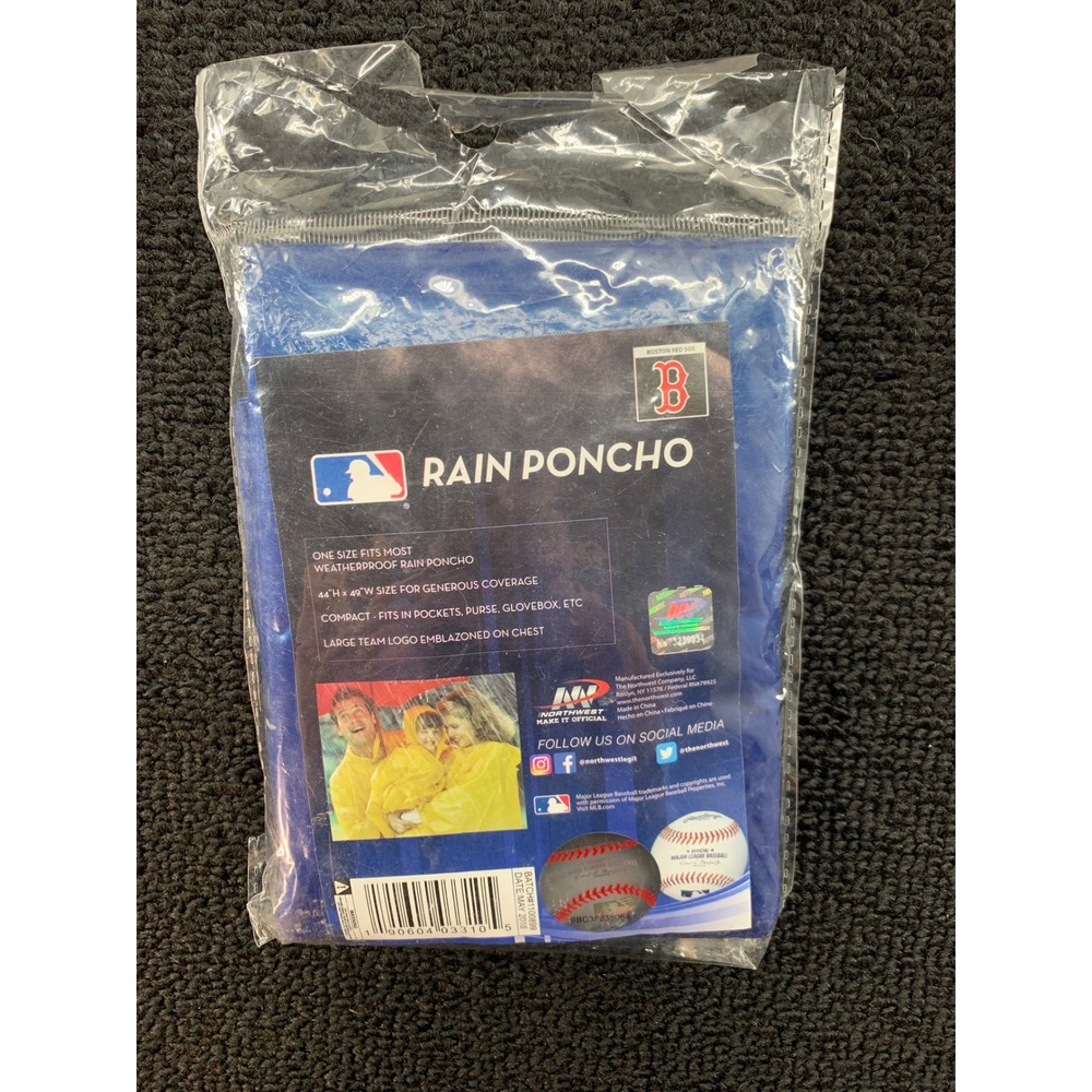 Boston Red Sox MLB Rain Poncho One Size Fits‎ Most Weatherproof Large L